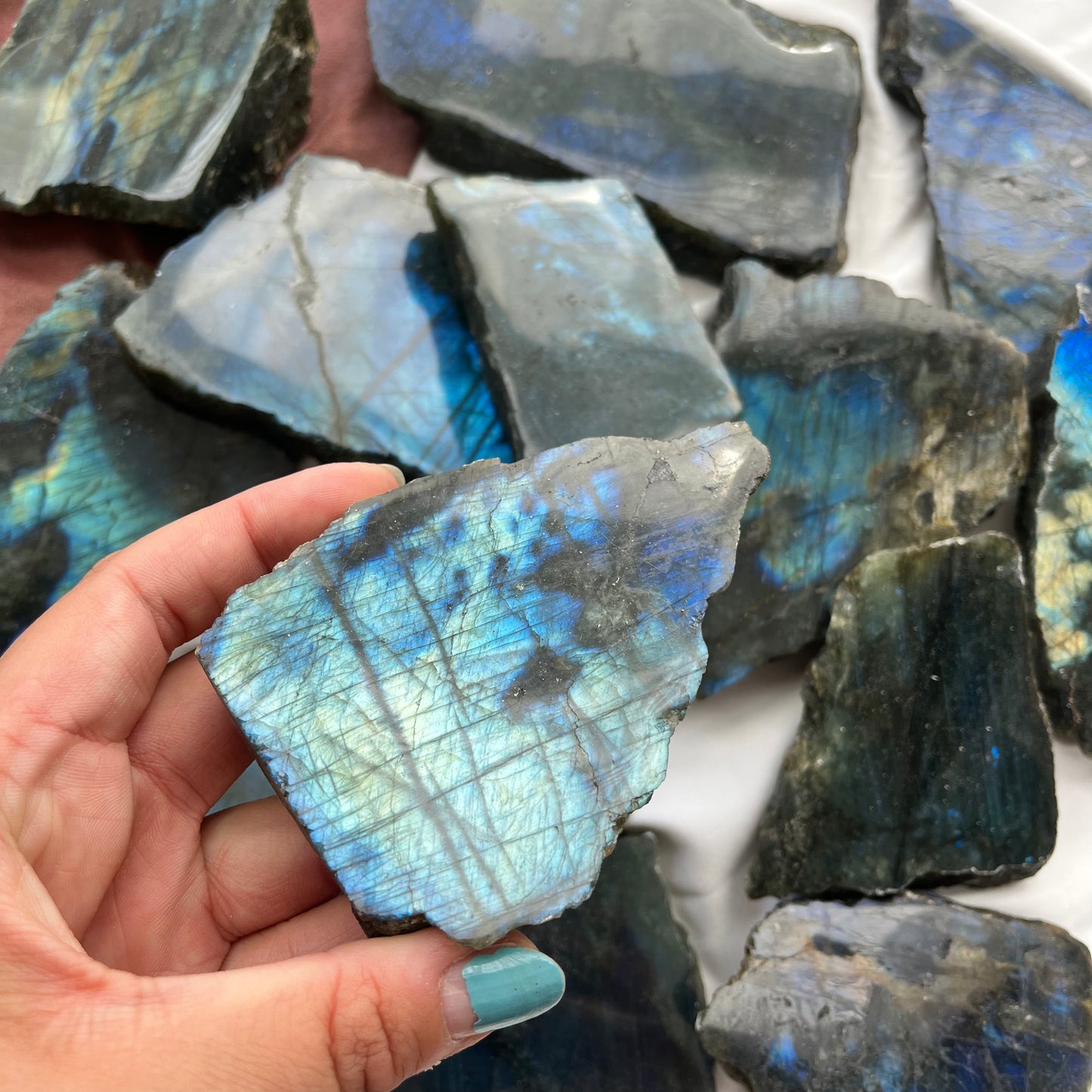 Half Polished Labradorite Slabs