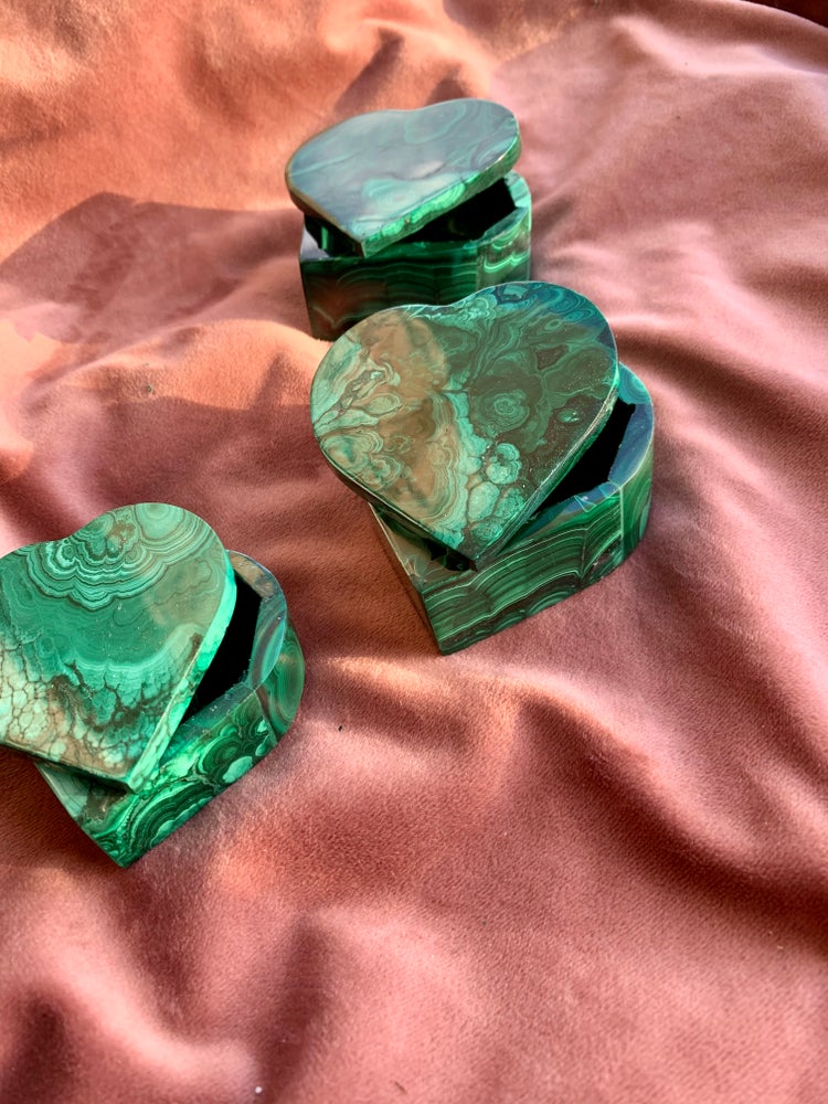 Large Heart shaped malachite box