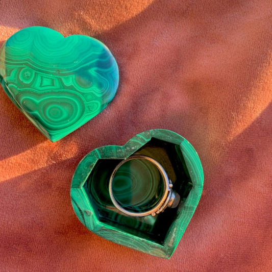 Mini heart shaped malachite box