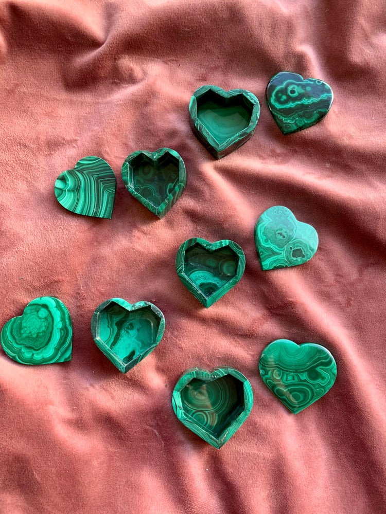 Mini heart shaped malachite box