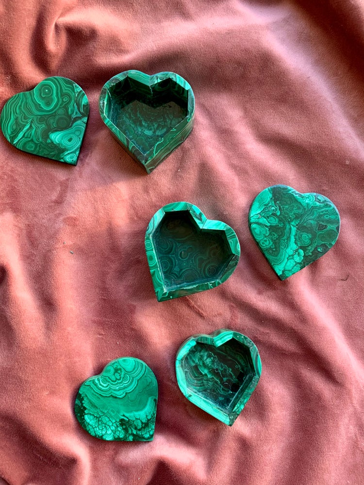 Large Heart shaped malachite box